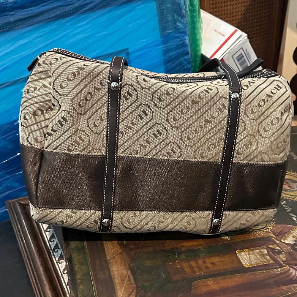 Coach Tan and Brown Signature Handbag